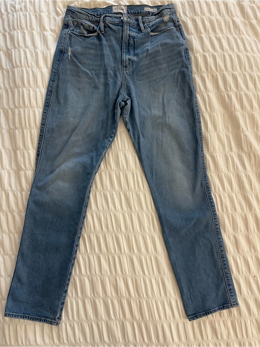 FRAME Le Sylvie Slender Straight High Rise Distressed Jeans Size 30